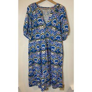 Boden Piper Short Jersey Dress Tiered Blue Olive Purple 16 18 Long